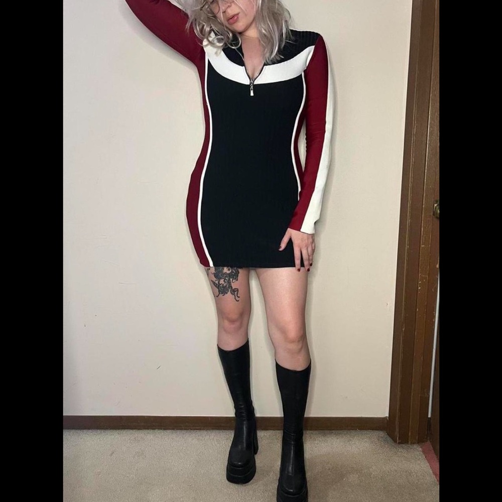 AKIRA Black and Red Long Sleeve Dress